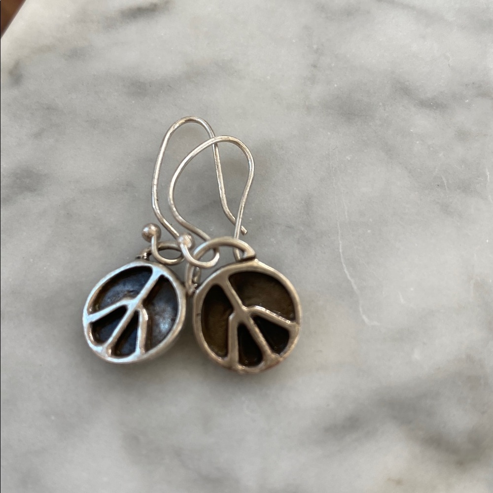 Sterling Silver Peace Sign Drop Earrings in Silver